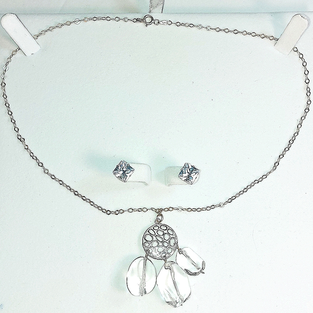 Vintage Italian Silver & Glass Pendant & NWT Cubic Zirconia Earrings